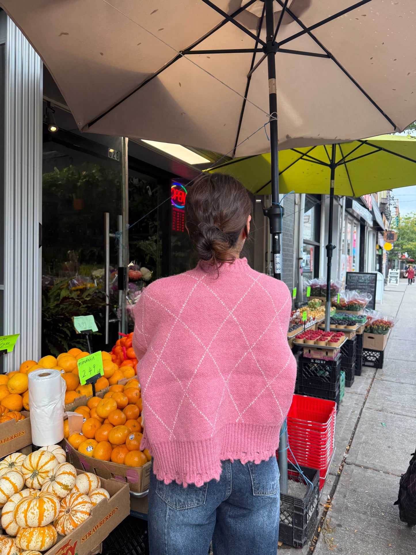 GHOST Pink argyle cardigan