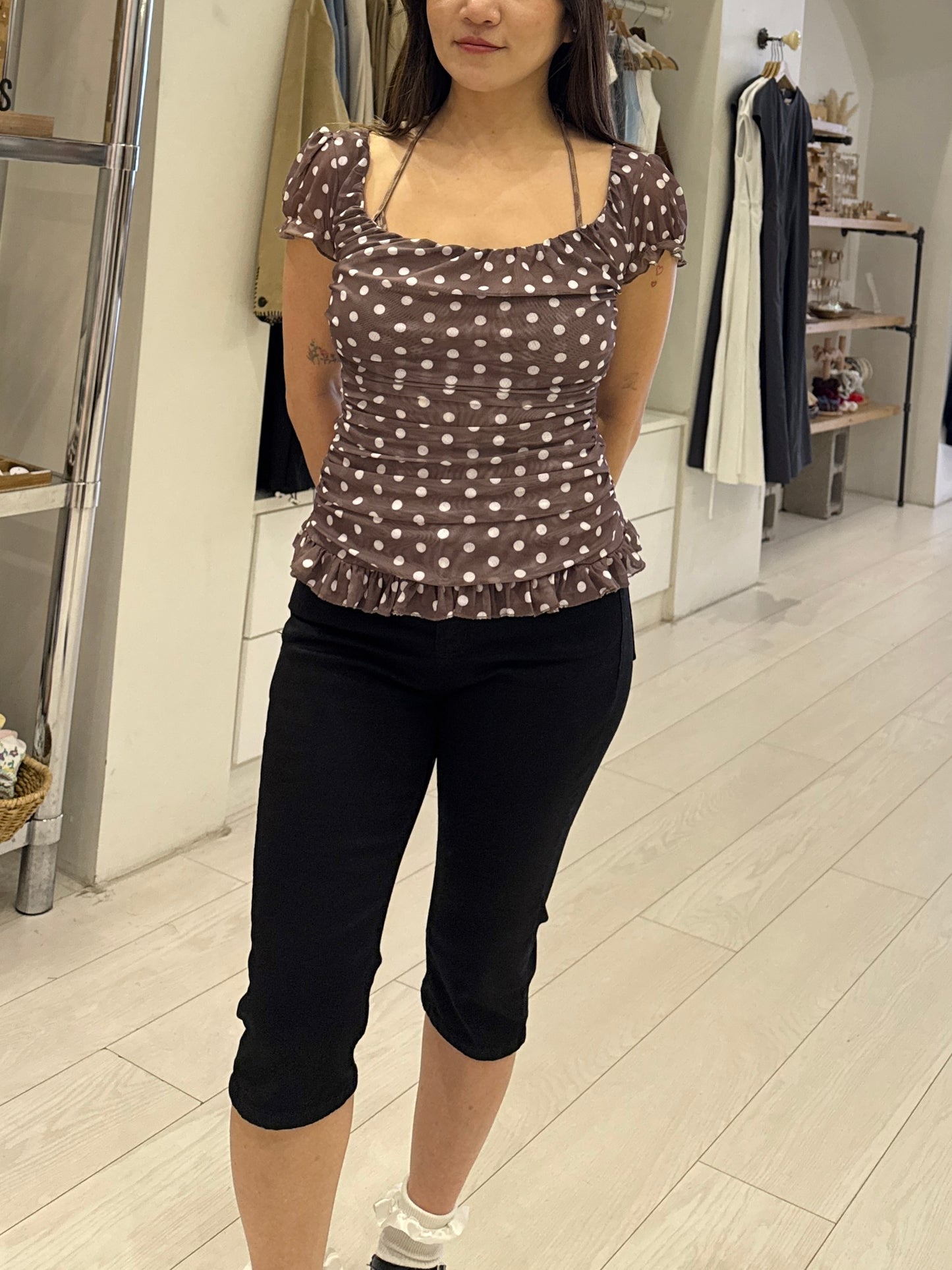 PIPER Polkadot square-neck top