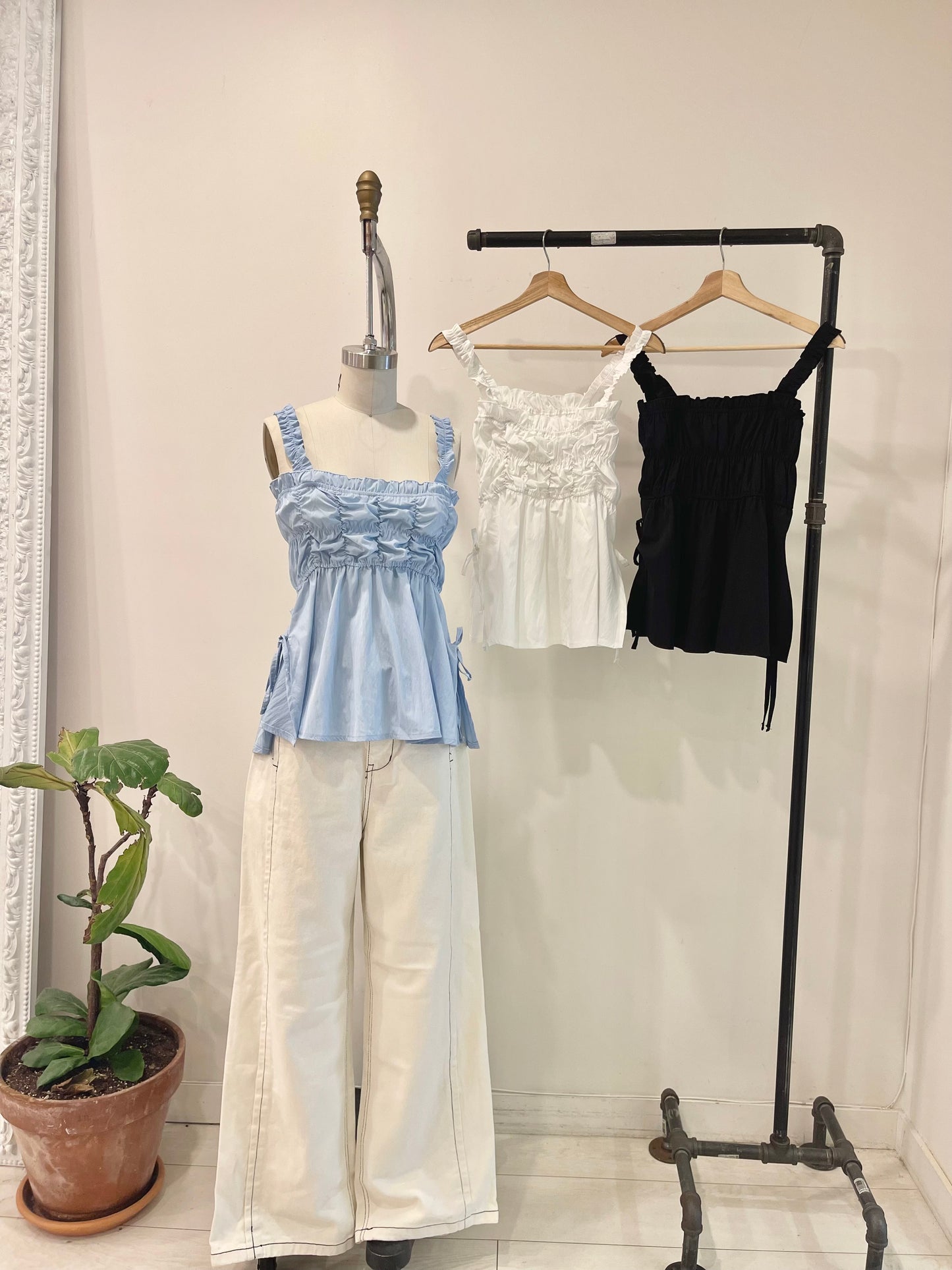 PRUE Shirred square-neck cami