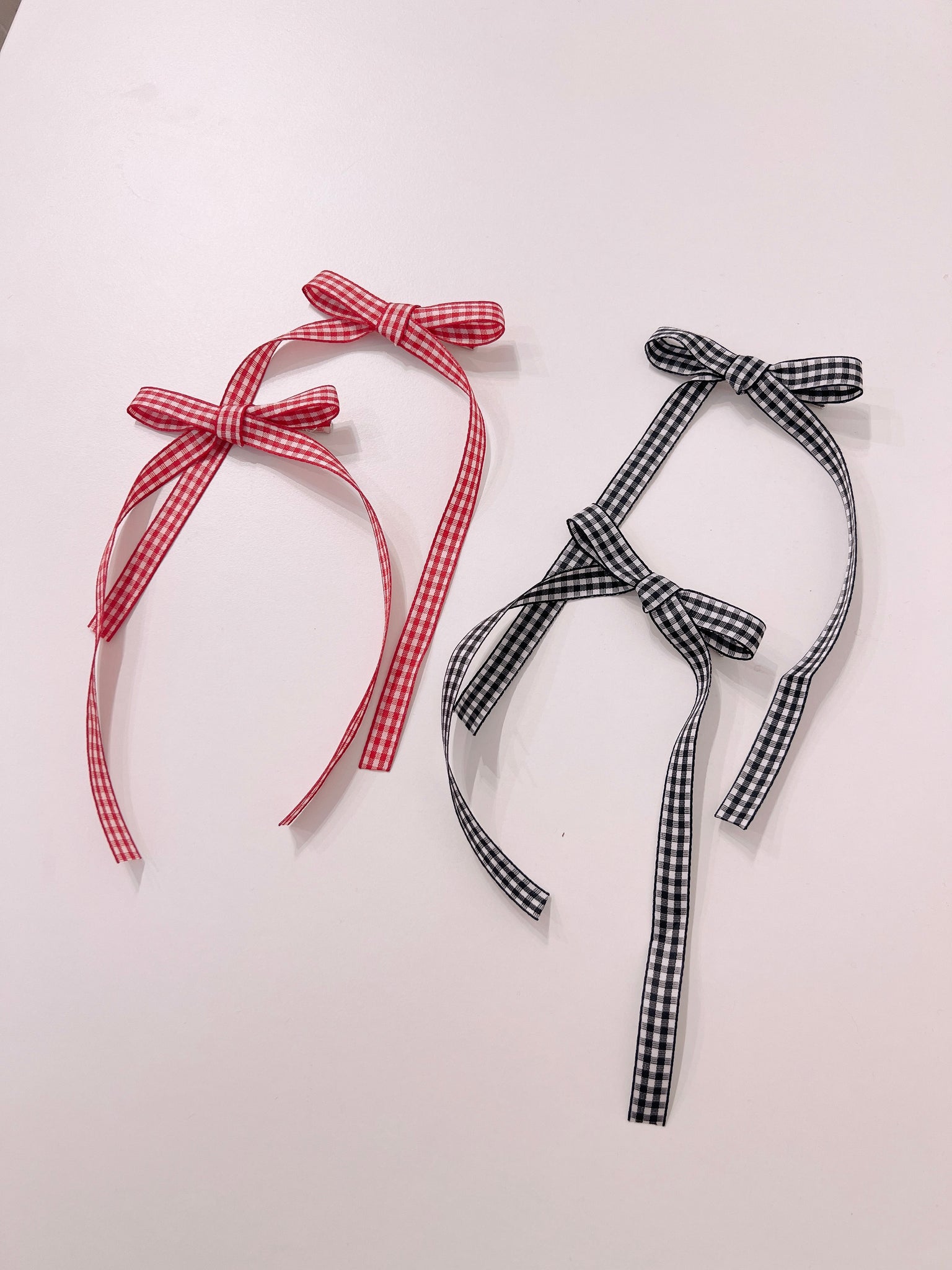 CLARA Gingham plaid ribbon hairclips