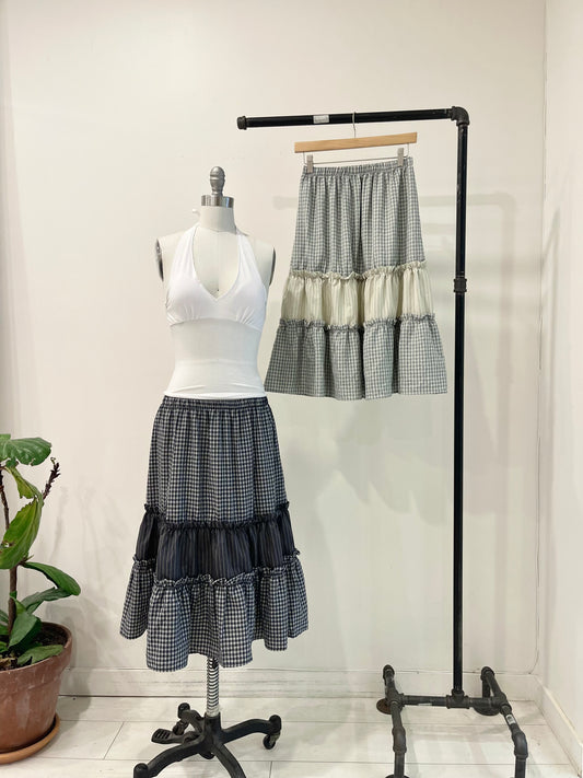 WINNIE Gingham tiered maxi skirt