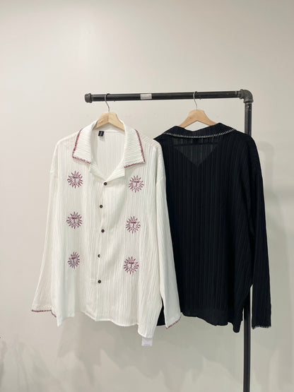 NELL Sun-embroidered camp shirt
