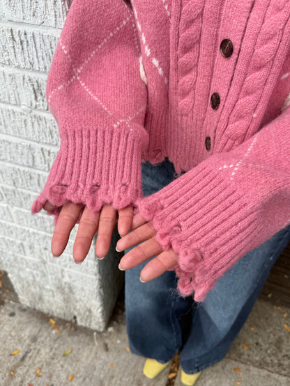 GHOST Pink argyle cardigan