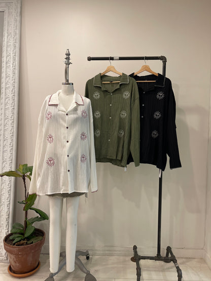 NELL Sun-embroidered camp shirt