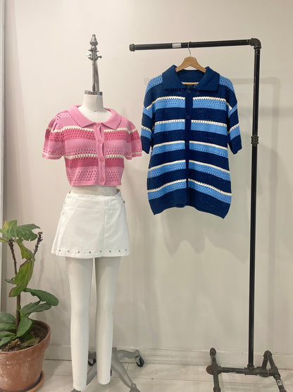 PIPPA Crochet candy-stripe polo