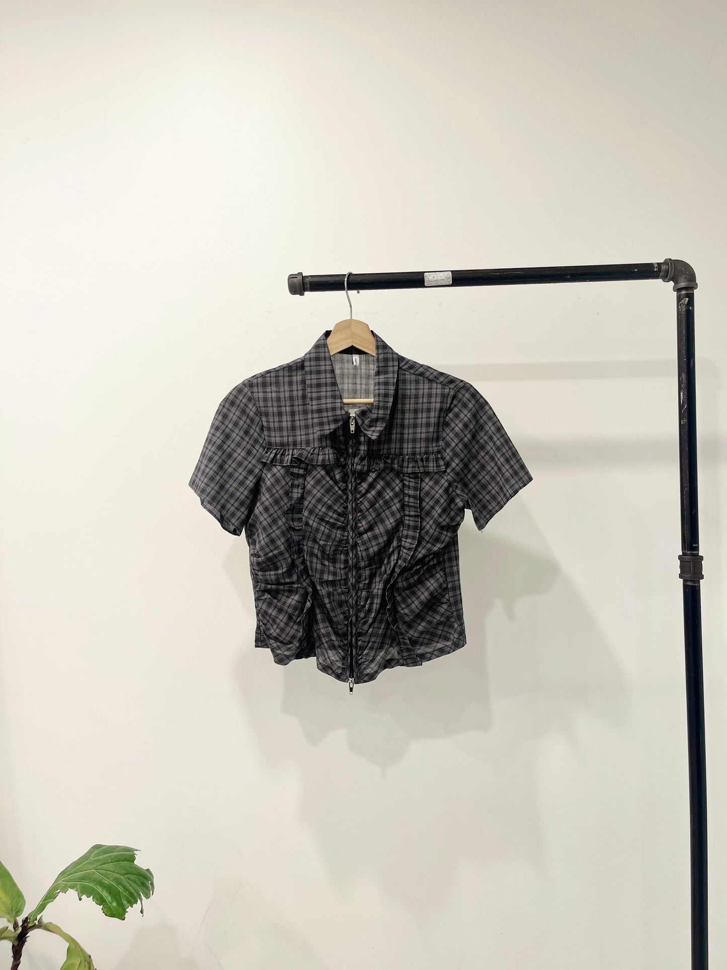 HAZEL Plaid zip-up blouse