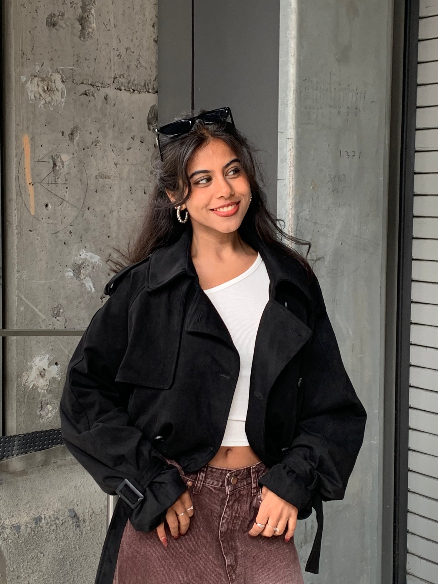 RIMON Cropped suede trench jacket