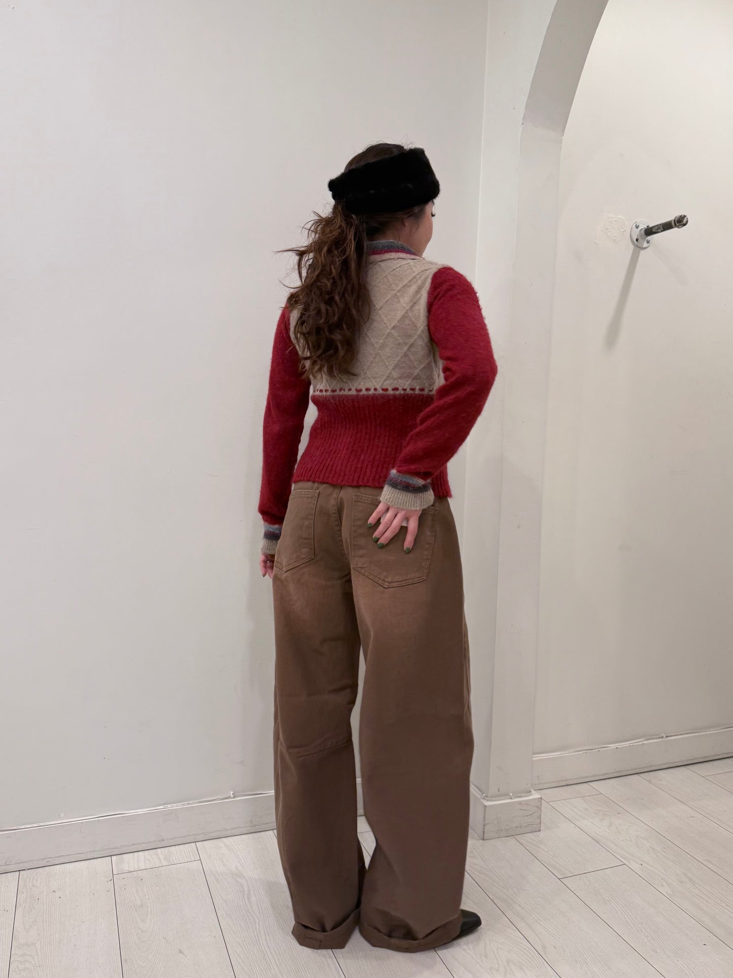 MELA Knit patchwork bow zip-up