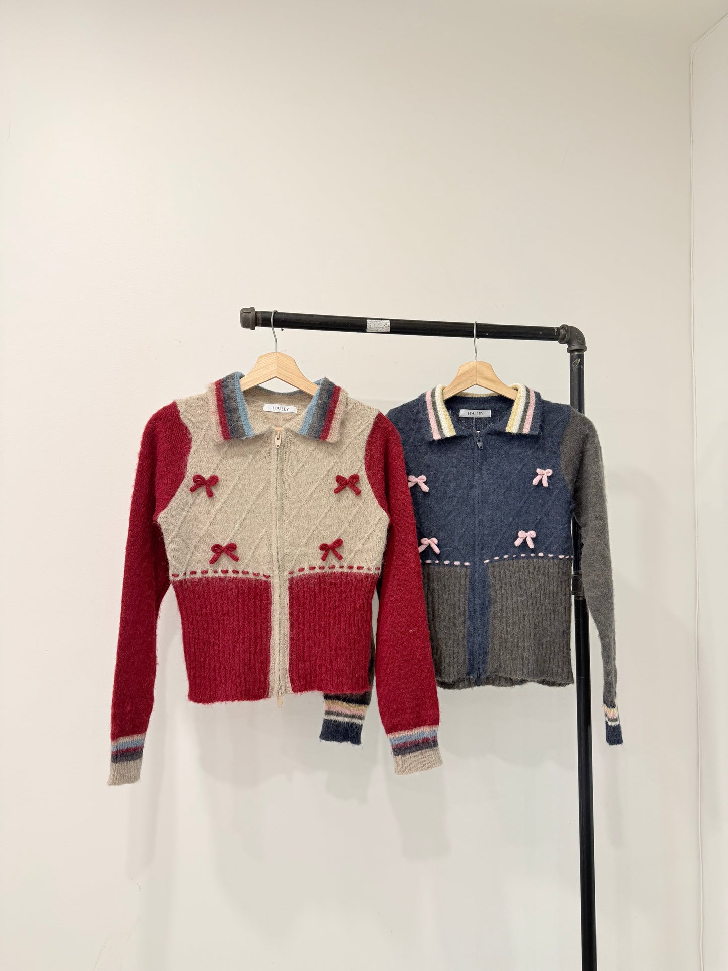 MELA Knit patchwork bow zip-up