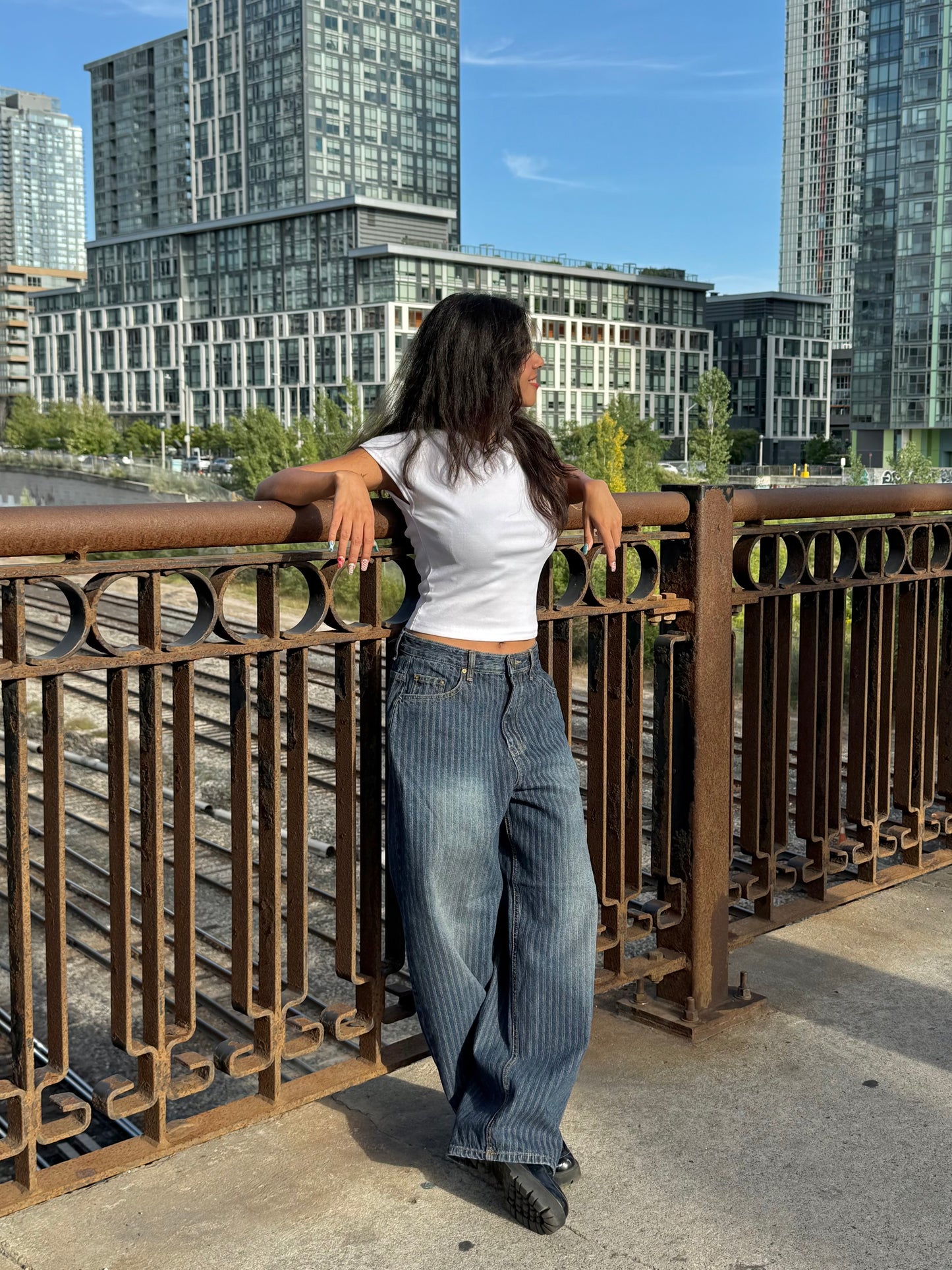 MEGO Striped denim jeans