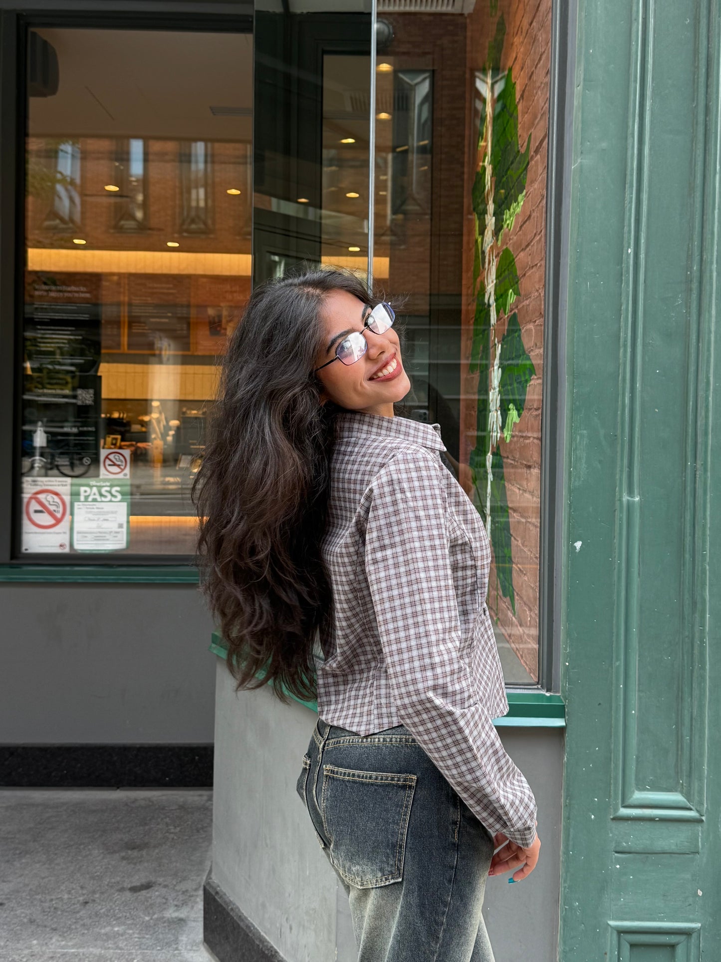 WING Check ruched shirt