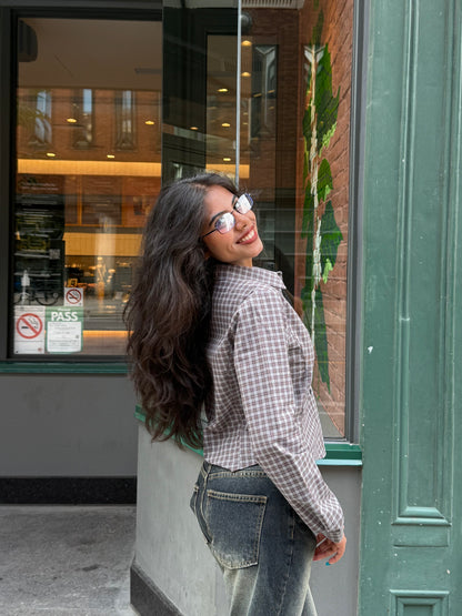 WING Check ruched shirt