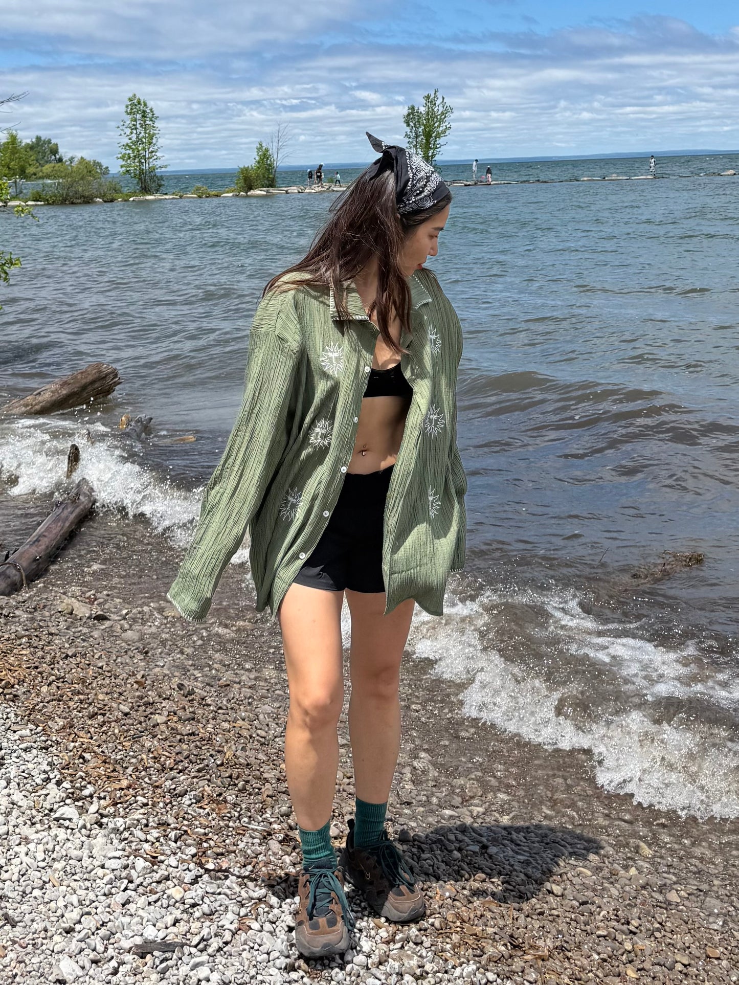 NELL Sun-embroidered camp shirt