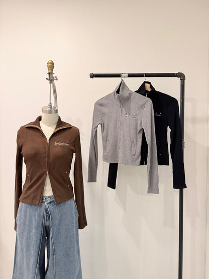 RIENS Studded zip-up top