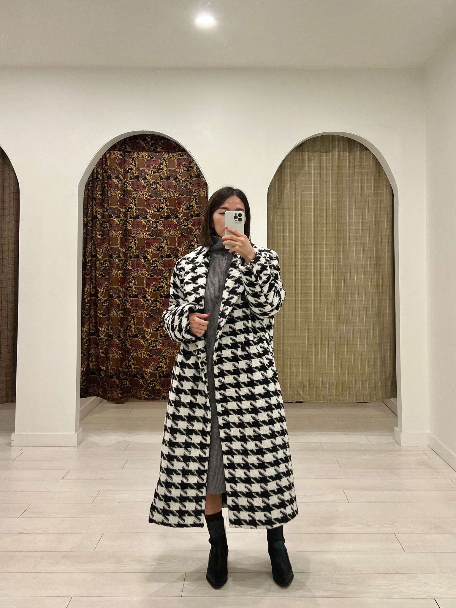 PHIA Houndstooth tweed long coat