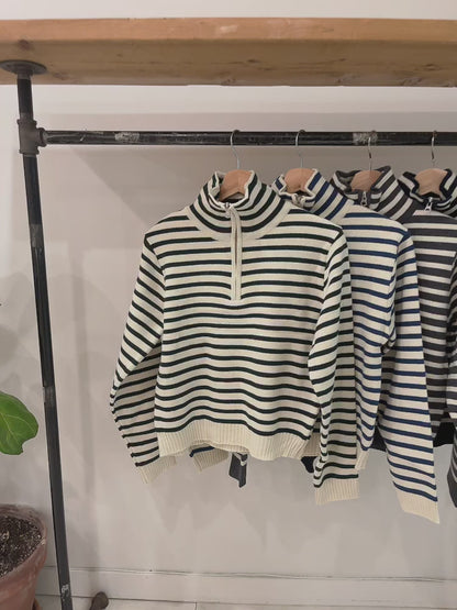 PETAN Stripe half-zip sweater